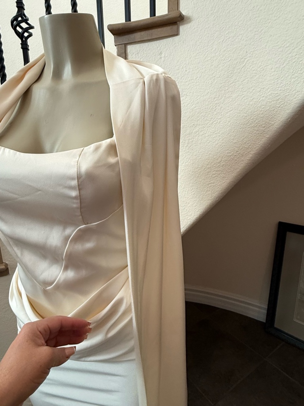 NWT LEAU Celine Corset Satin Gown Ivory Drape Scarf Maxi Dress Small - Picture 6 of 11